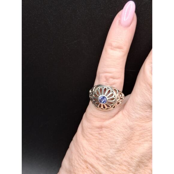 Tanzanite Ring size 7, Sterling Silver, Vintage Art Deco Style, Open Filigree - Picture 6 of 9